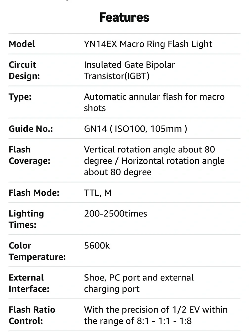 YONGNUO Macro Ring Lite YN-14EX Flash for Canon Cameras - Black